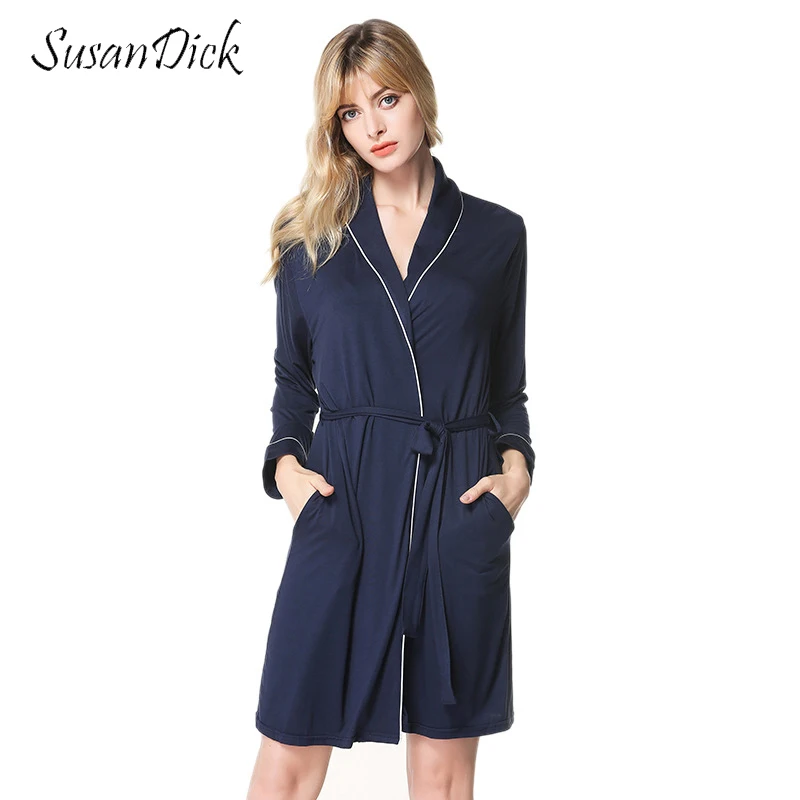 

SusanDick Fashion Robes Women Long Sleeve Sexy Bathrobe Mini Sleepwear Modal Cotton Kimono Robe Spring and Autumn Nightdress