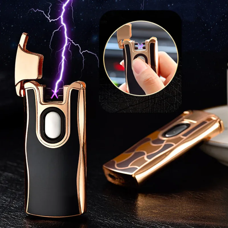 

2018 New USB Electric Dual Arc Metal Lighter Rechargeable Plasma Lighter Cigarette Touch Sensing Pulse Cross Thunder Ligthers