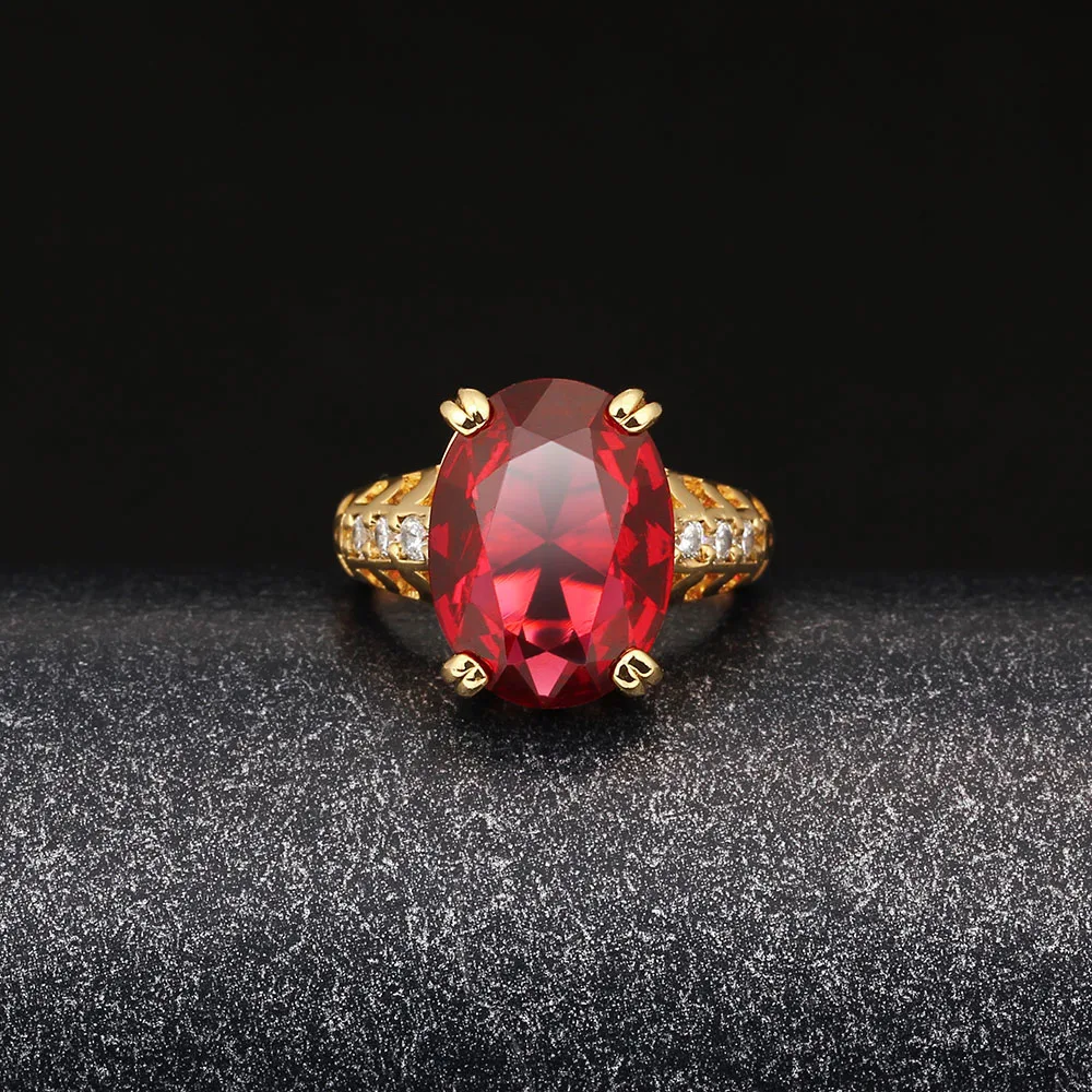 16mm Broadside Oval Red Stone Women Ring Trendy Jewelry Gold Color Rings For Party Gift for Friend(JewelOra RI101936)
