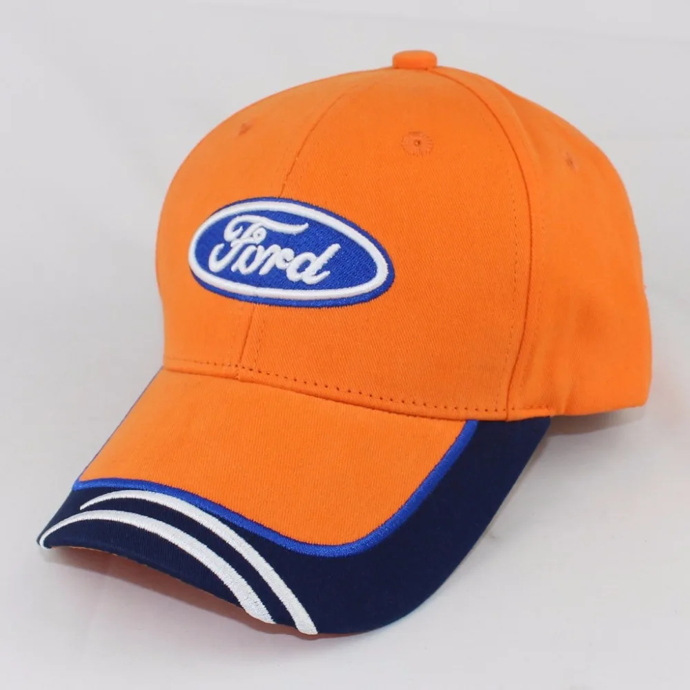 Ford Driving Cap Embroidered Rear Brass Buckle Car Logo Hat 100% Cotton Sports Fashion Solid Orange Color