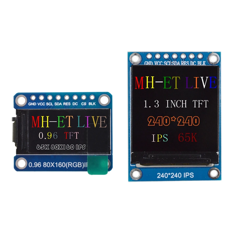 

MH-ET LIVE IPS 0.96 inch 8PIN 1.3 inch 7PIN SPI HD 65K Full Color TFT LCD Module ST7735 ST7789 Drive 80*160 240*24 with box