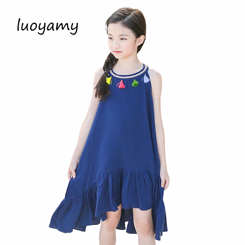

luoyamy 2018 New Asymmetrical Party Princess Dresses For Girls Baby Bohemian Tessal Lace Clothes Girls Summer Beach Dress