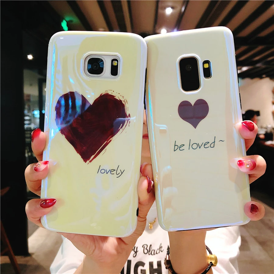 

For samsung galaxy s9 s8 plus note 8 9 s7 edge phone bag case luxury blue ray heart love glossy soft silicon shell Ritozcase