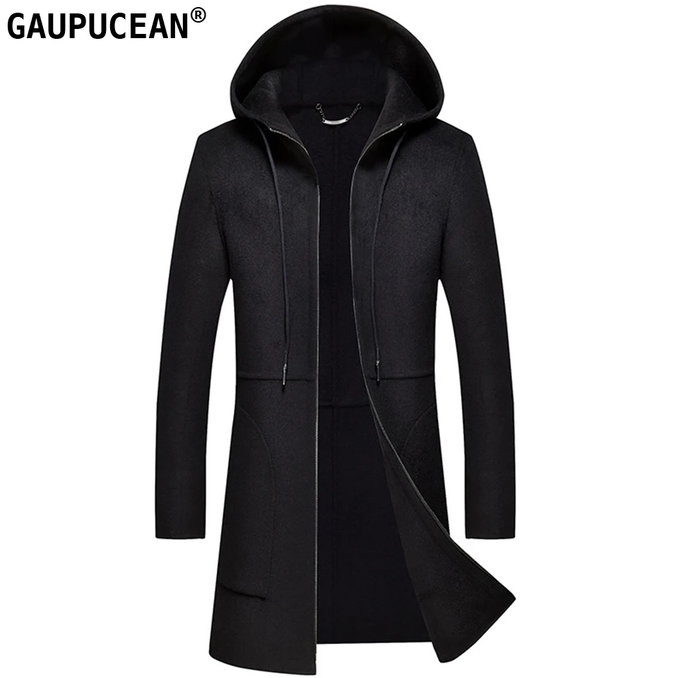 Man Wool Long Coats Hooded Quality Black Zipper Male Crease Resistant Warm Trench Pockets Men Double-faced Woolen Overcoat Man Wool Long Coats Hooded Quality Black Zipper Male Crease Resistant Warm Trench Pockets Men Double-faced Woolen Overcoat