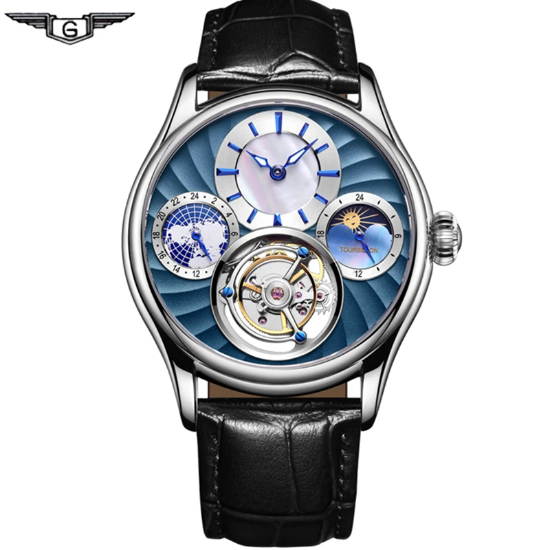 Настоящее Tourbillon Механический ручной взвод мужчины часы лучший бренд класса люкс