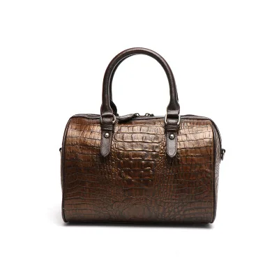 

Luxury genuine leather boston tote handbag for women cowhide brown gold grey big handbag lady elegant one shoulder bag