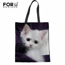 FORUDESIGNS/Милая кошка 3D принтованная льняная переносная сумка для покупок многоразовая эко-сумка Повседневная Холщовая Сумка На Одно Плечо продуктовые сумки