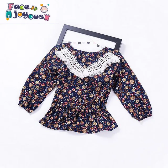Bébé Fille Robe Coton Infantile Robe Imprimé floral Style Européen Vintage À Manches Longues Enfant Robe