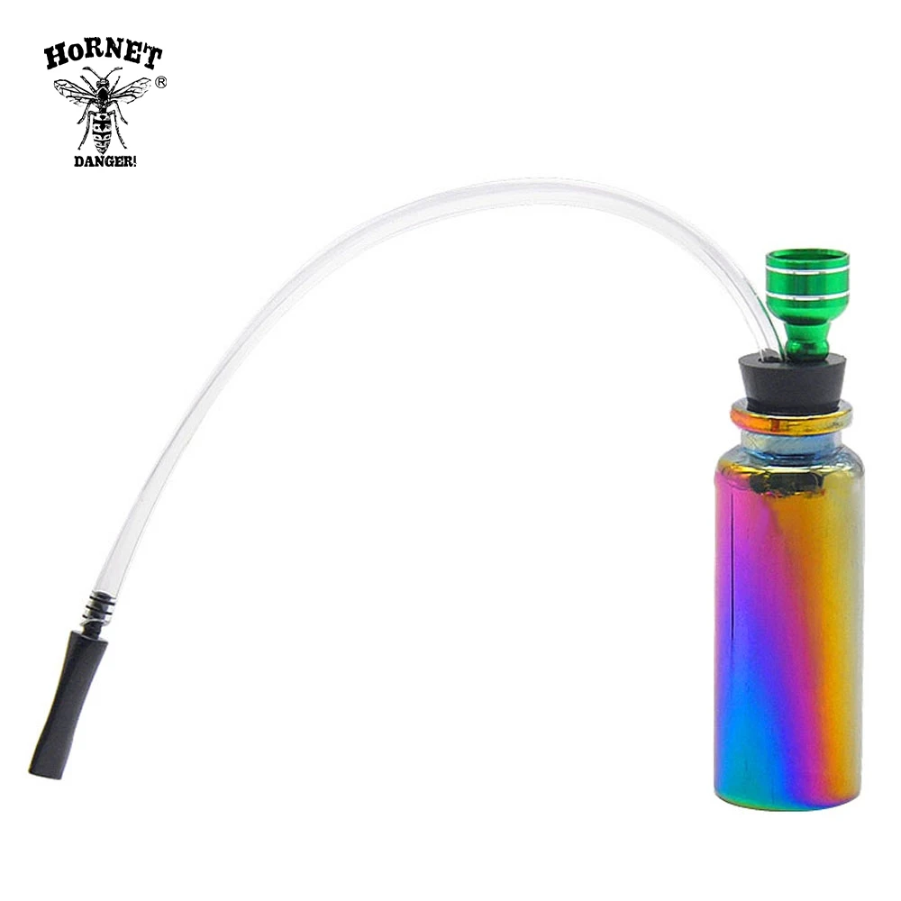 HORNET Rainbow Glass Smoking Pipes Mini Hookah Shisha Water Pipe 120MM Metal Tobacco Pipes With Long Silicone Mouth Filter