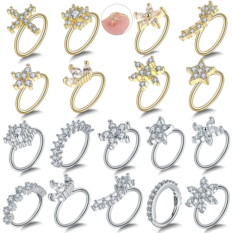 

1PC Brass Easy Bendable Ear Tragus Cartilage Earring Crystal Flower Piercing Nose Hoop Rings Gem Daith Septum Helix Ring Jewelry