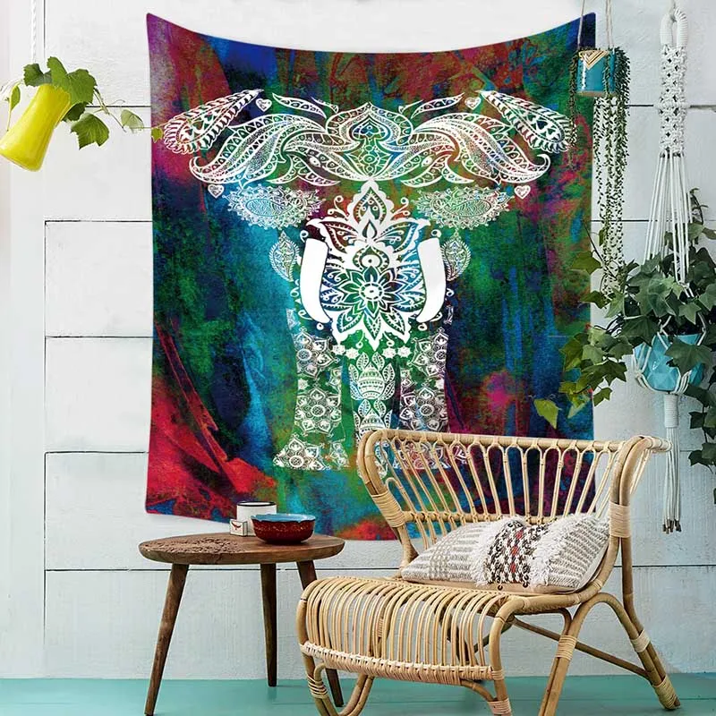

Elephant Decor Mandala Animal Tapestry Wall Hanging Hippie Throw Bohemian Dorm Bedspread Table Cloth Curtain