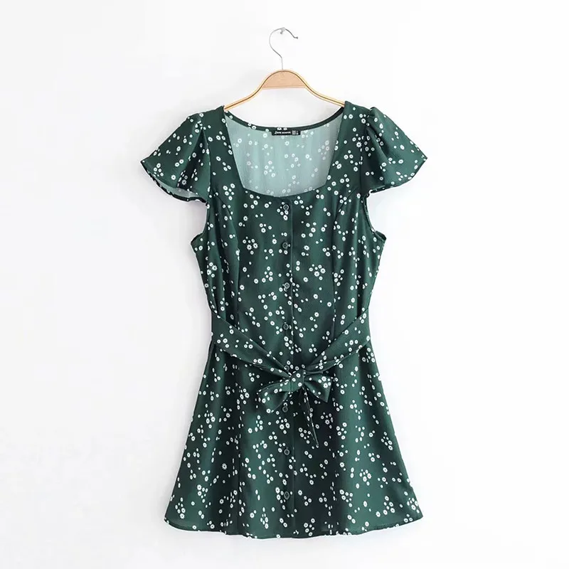 yinlinhe V neck Summer Dress Floral Bowknot Tie Sexy Button Dress Women Short Sleeve Elegant Slim Waist Vestidos  9