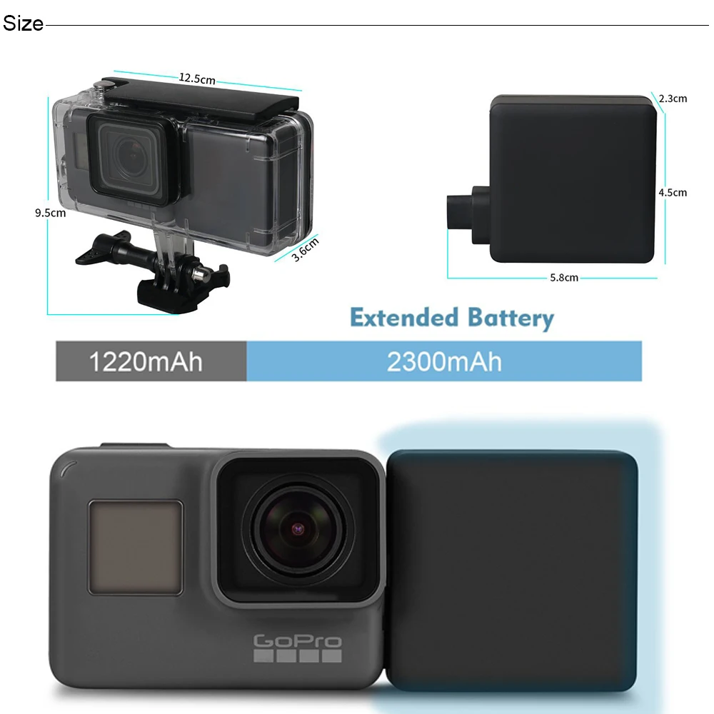 FeoconT расширенная батарея для GoPro 5 Go Pro 6 Водонепроницаемый Защитный чехол Корпус