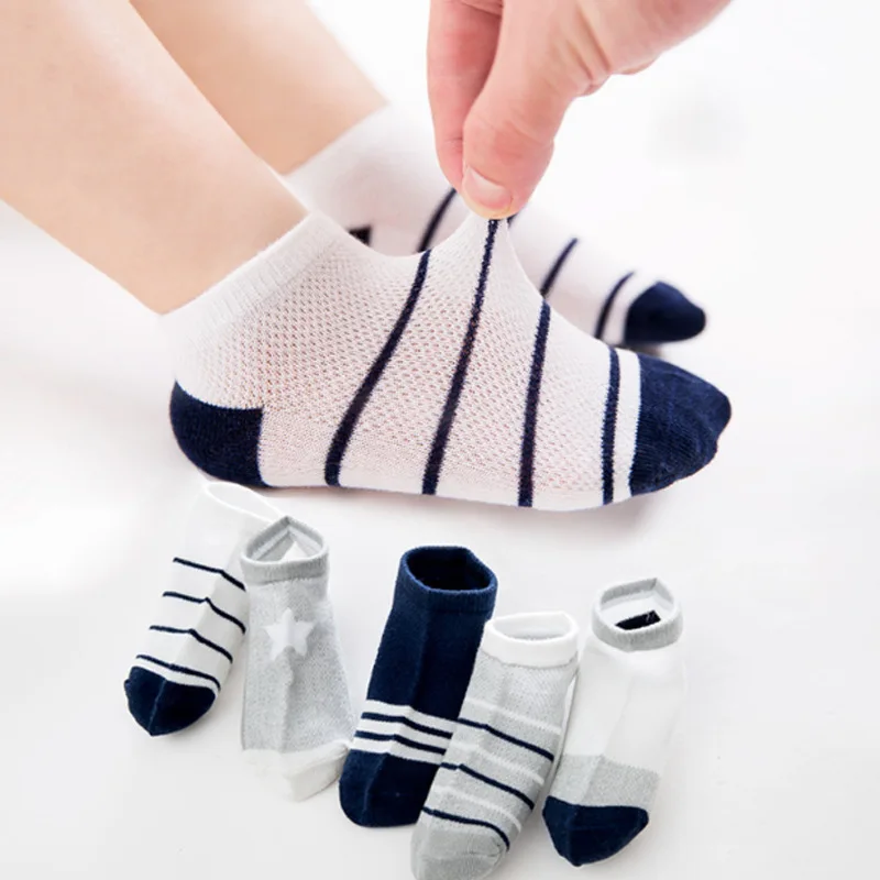 

1193FM spring and summer net eyes pure cotton thin socks children's fashion Stripe net eyes short tube boys and girls