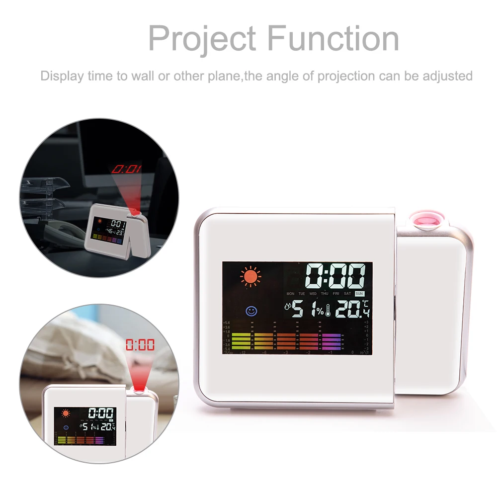 

2018HotSale! Digital LCD Projection LED Display Alarm Clock Weather Snooze Function Temperature Thermometer Humidity Table Clock