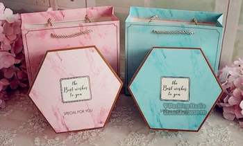 

Hexagon large Marble design paper Packing box, Cake boxes, Cookie baking Biscuits, nuts, tea Packaging box 100pcs/lot