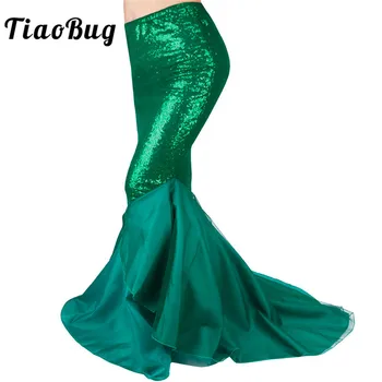 

TiaoBug Women Green Sexy Sequined Mermaid Tail Skirt Party Photography Halloween Cosplay Costume Adult Mermaid Trumpet