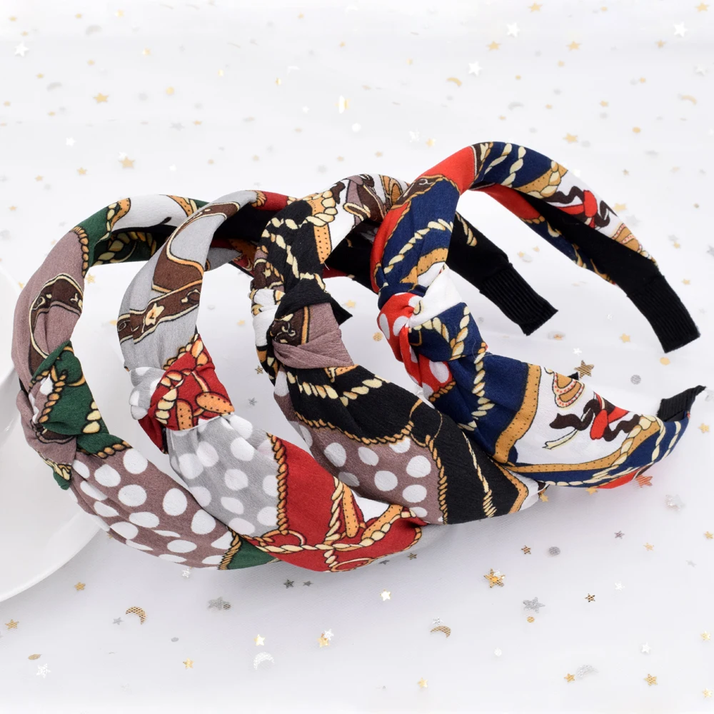 

Bohemian Vintage Dot Hairbands For Women Turban Belt Chain Knotted Cross Headband Head Wrap Hair Accessories For Girls