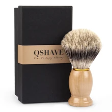 Qshave, Мужская бритва из чистого барсука, бритва, щетка для бритья, для безопасности, прямая Классическая Безопасная бритва, 10,3 см x 4,9 см, коричневого цвета дерева