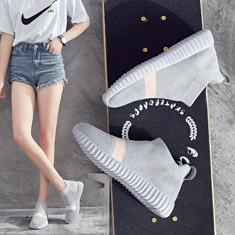 

CAMTOO Platform Women Sneakers Flyknit Female Vulcanized Shoes Casual Slip on Flat Shoes Comfortable Soles Soft Walking Footwear