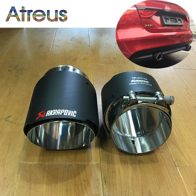 

2pcs Carbon Fiber Akrapovic Car Exhaust Pipe Muffler Tips Cover For Jaguar F-PACE XF XE Accessories 3.0T 2.0T TSI