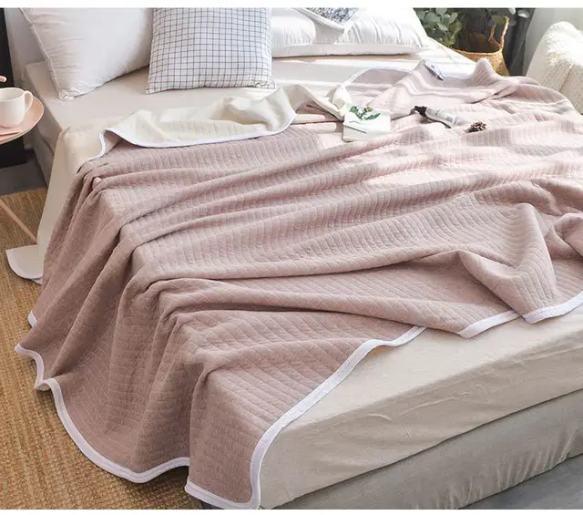 HAKOONA Summer Bed Blanket Soft Cotton Quilt Kitted Thin Blankets Queen