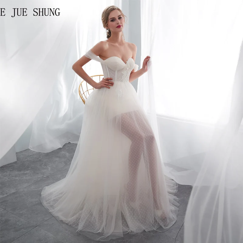 

E JUE SHUNG White Tulle Off The Shoulder Boho Wedding Dresses Sweetheart Beach Bridal Dresses Wedding Gowns robe de mariage