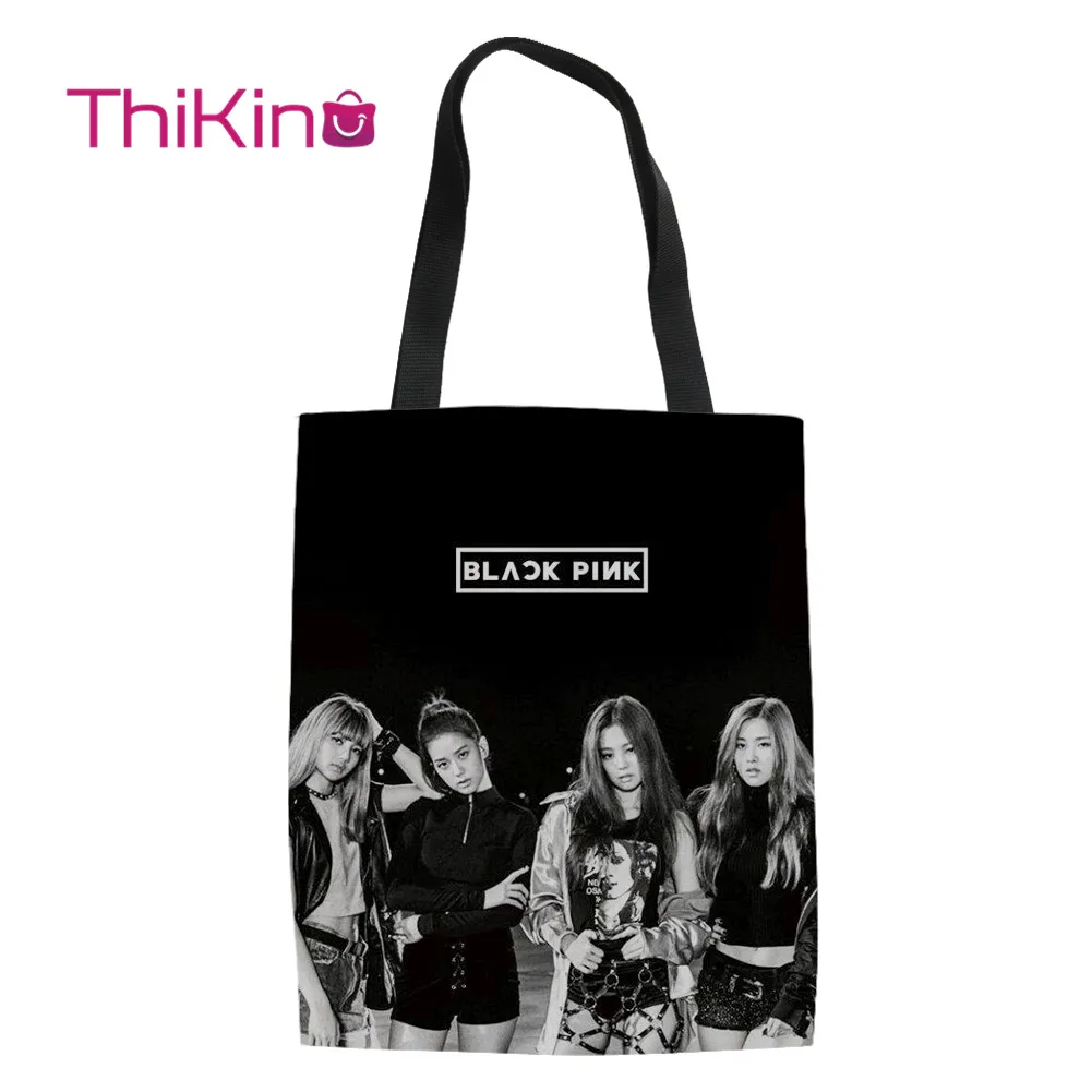 Thikin KPop Blackpink девушки групповой Холст сумка для ins для девочек, сумочки для покупок летние Портативный сумка для Для женщин сумки дизайнер