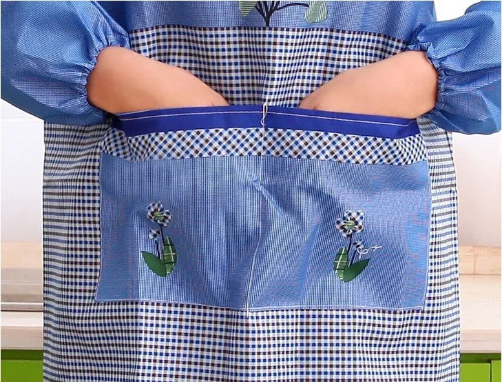 1Pcs Plaids Flower Sleeved Apron Woman Adult Bibs Home Cooking Baking Coffee Shop Cleaning Aprons Kitchen Accessories 46016