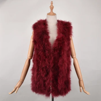 

women fur waistcoat of natural ostrich feather New style fluffy autumn winter warm fur vest pink dark green 70cm length