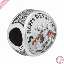 Популярные 925 пробы серебро Desney Микки Маус с днем рождения Талисман из бусин ручной работы Fit PANDORA Подвески для женщин ювелирных изделий FL795