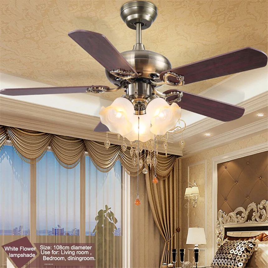 wood and metal Bronze color modern quiet ceiling fans with E27 lights