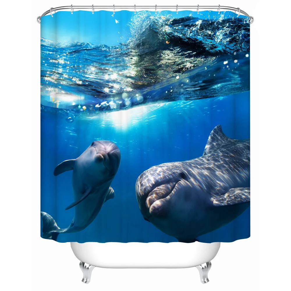 2016 New Two Dolphins Waterproof Shower Curtain Bathroom Curtain Eco