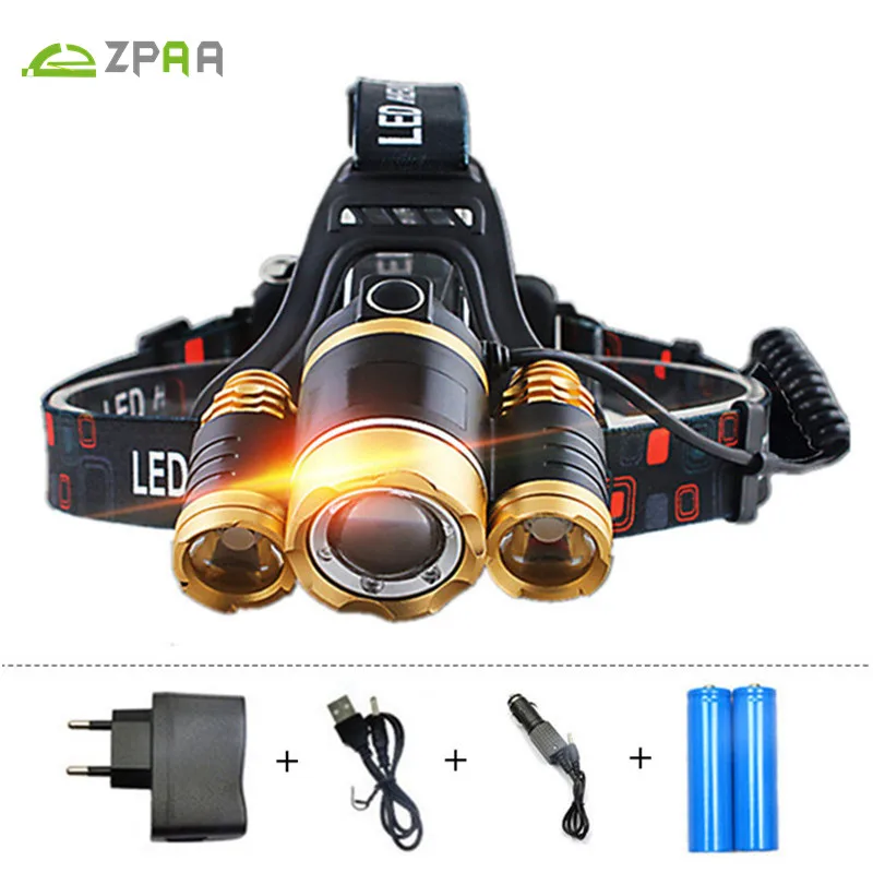 ZPAA Rechargeable 12000lm Powerful Head Lamp Led Headlamp Torch Head Flashlight LED Lights Zoomable Waterproof Outdoor