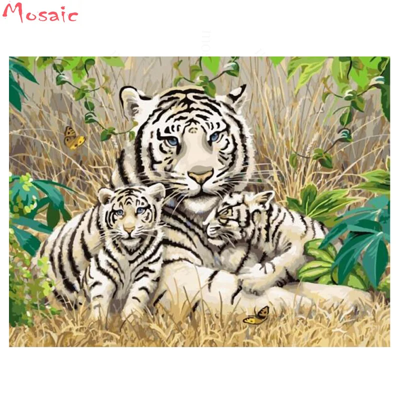 

5d DIY Diamond Painting Cross Stitch white tiger family Crystal Needlework Diamond Embroidery Full square Mosaic,Decorative