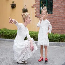 Платья для мамы и дочки; белое кружевное платье-пачка принцессы на свадьбу; вечерняя одежда; весенняя одежда для мамы и ребенка; семейная одежда