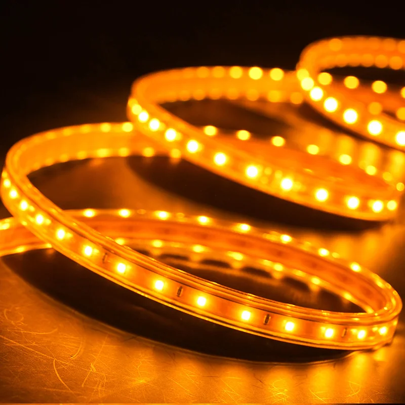 LED Strip 2835 60led 220V Gold Yellow Dimmable High Voltage Strips Waterproof Fast Connect 8W/M