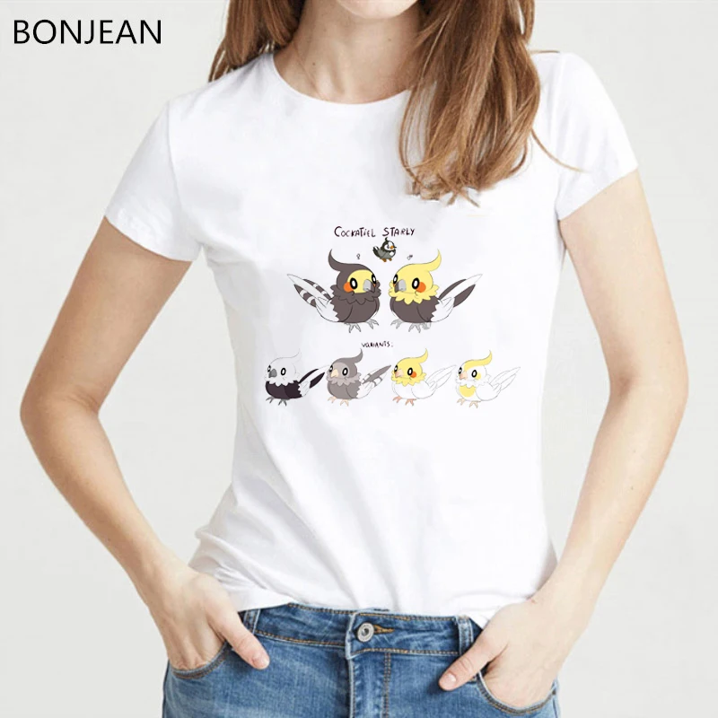 

Animal bird Cockatiel family Print Women T shirt Summer cute Funny T-shirt femme harajuku Kawaii tshirt female tumble tops tees