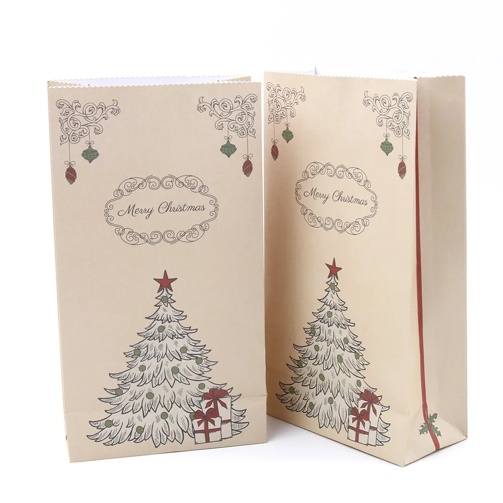 

50F# 2 Pcs Kraft Paper Xmas Party Holiday Cookies Present Gift Bag Luxury Wedding Bag