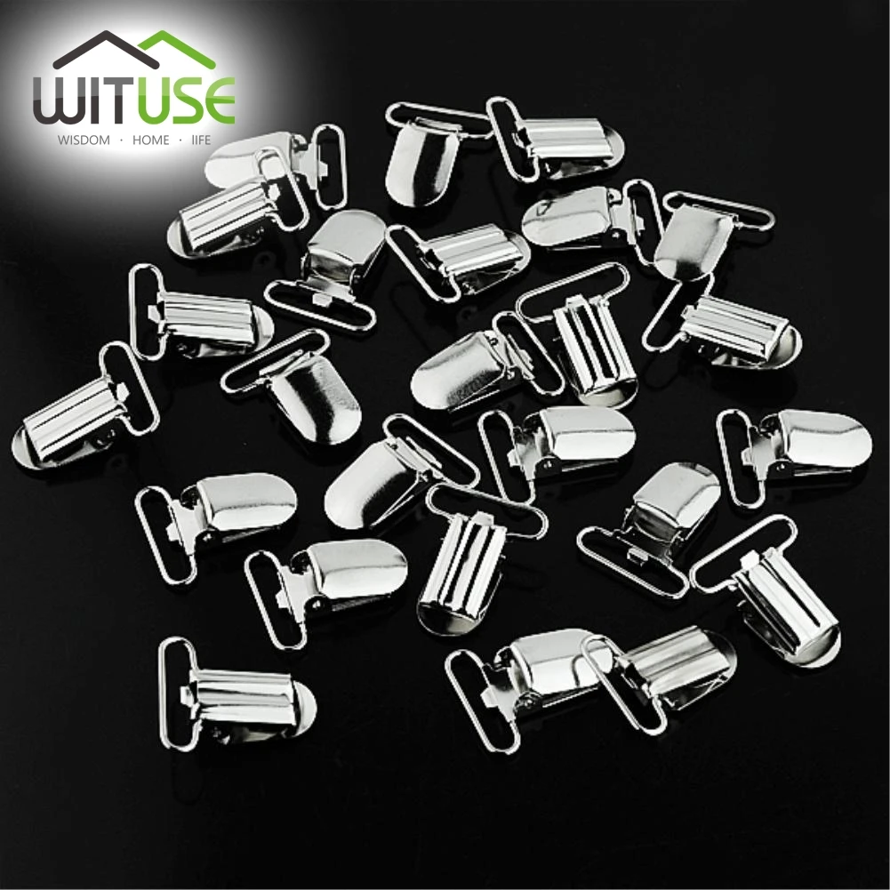 WITUSE 100piece 27mm x 10mm Metal Silver Suspender Clips Hardware Hook