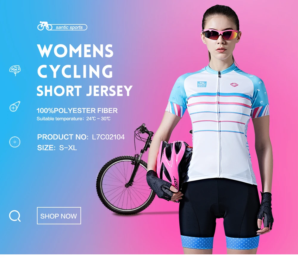 

Santic Women Cycling Jersey Short Sleeve Pro Fit Functional Melange Ultra Thin Mesh Fabric MTB Riding Top Shirt L7C02104