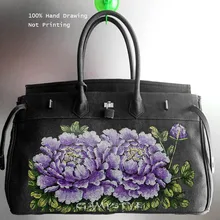 Распродажа фиолетовая Цветочная нарисованная плечевая сумка с принтом для женщин Lmitation Art Рисование маслом Повседневная сумка для покупок Женская холщовая дамская сумка