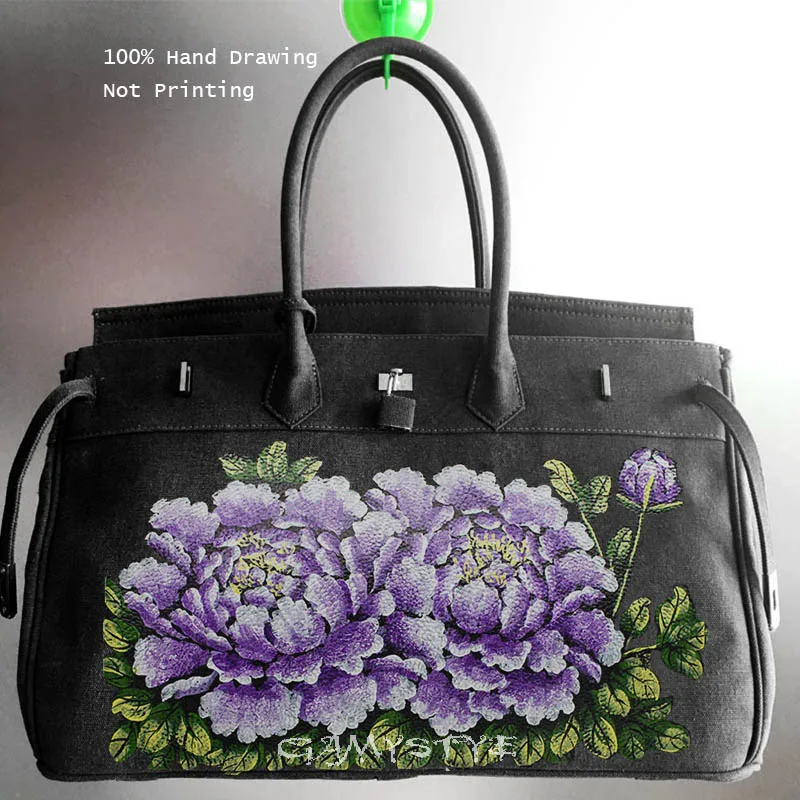 

SALE Purple Floral Painted Print Shoulder Bag Women Lmitation Art Oil Drawing Casual Tote Handbag Female Canvas Lady Handbags
