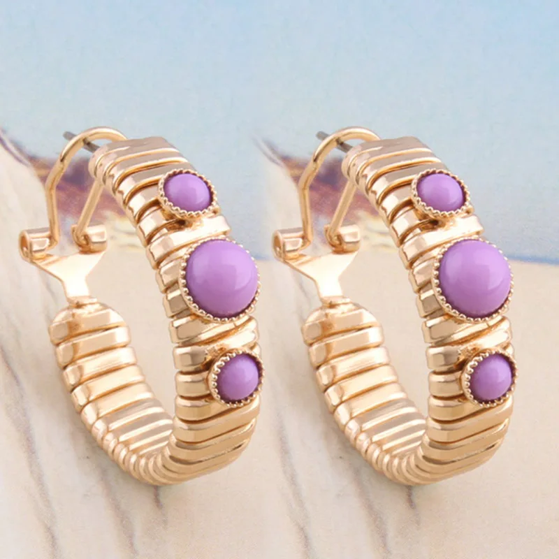 NeeFu WoFu серьги-кольца серьга-пружина металлический ретро камень большая серьга для женщин большой длинный Brinco ухо Oorbellen подарок - Окраска металла: purple