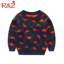 R& Z/Детский свитер; коллекция года; сезон весна-осень; Новинка; свитер с круглым вырезом для мальчиков; Детский свитер с высоким воротником и рисунком динозавра