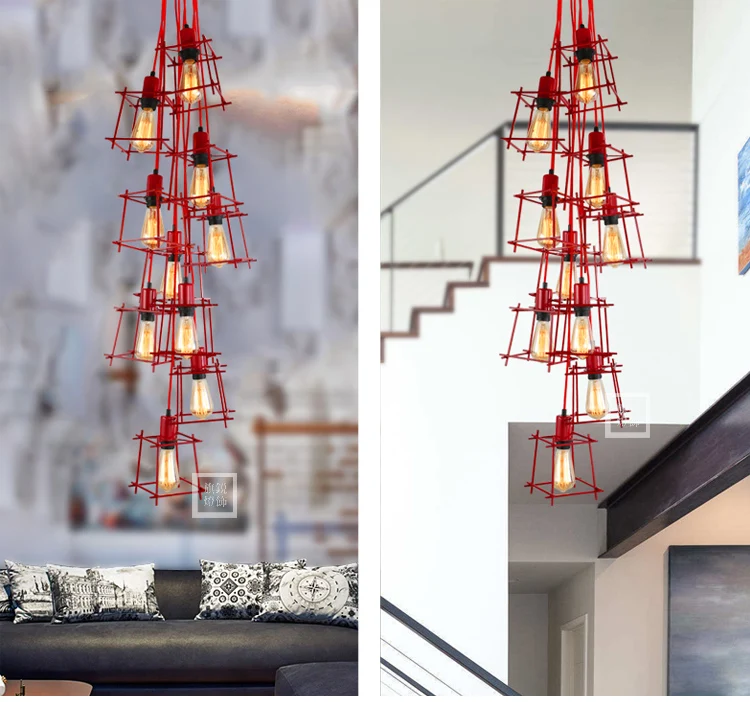 

American retro industrial chandelier Nordic living room restaurant wrought iron bar clothing store red cafe chandelier