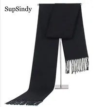 SupSindy зимний шарф для мужчин, винтажные мягкие черные шарфы, роскошная шаль, теплый кашемировый платок, акриловый повседневный мужской шарф с кисточками