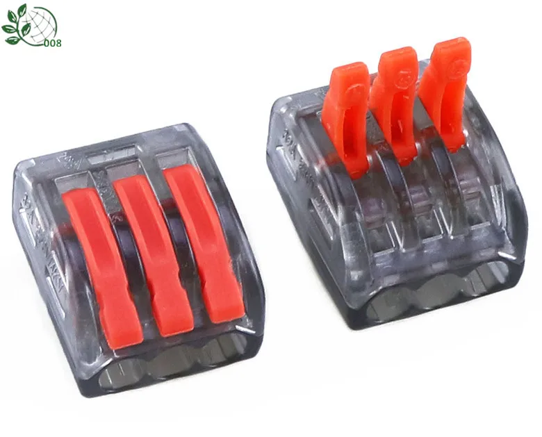 

10PCS/kit PCT-213 spring lever wire connector 32A 3 pin 222-413 Upgraded version Transparent gray