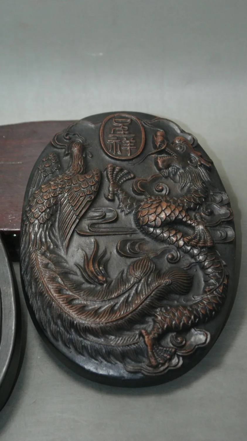 Chinese old wa shi Stone Inkstone with Exquisite carving Dragon and Phoenix