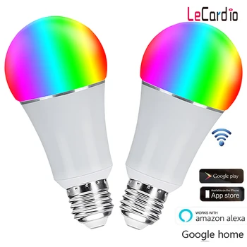 

7W RGBW Dimmable Light Bulb E26 E27 16 Million Color Stage Lamp Compatible with Alexa Google Home Phone App 60W Equivalent 2PC